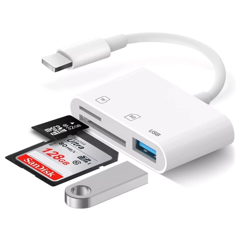 Czytnik kart pamięci SD TF USB Alogy adapter ze złączem Lightning do Apple iPhone iPad Biały