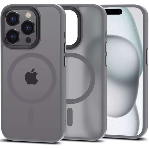 Etui do iPhone 15 Pro obudowa Mag Safe Case pokrowiec plecki na telefon MagMat matowe szare + Szkło