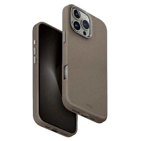 Etui UNIQ Lyden do iPhone 16 Pro Max MagClick Szare Skórzane