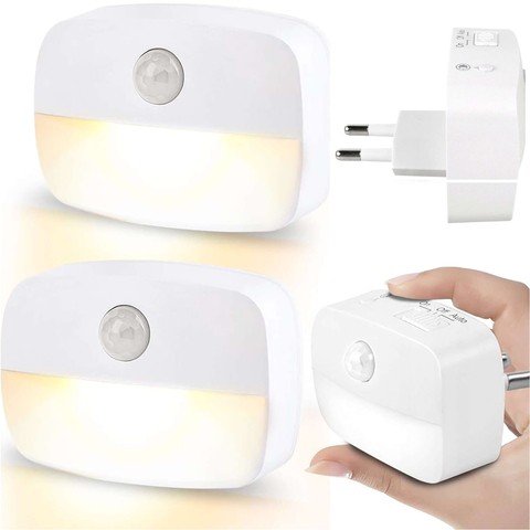 2x Lampka nocna LED z czujnikiem ruchu do gniazdka EU 3 barwy światła Alogy Night Light Biała