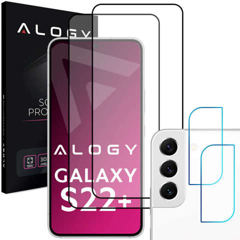 2x Szkło Alogy Full Glue FC + 2x Szkło na obiektyw kamerę do Samsung Galaxy S22 Plus