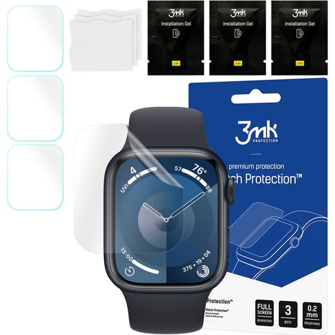 3x Folia Hydrożelowa do Apple Watch 9 41mm 3mk ARC ochronna na ekran Hybrydowa ŻEL Watch Protection™