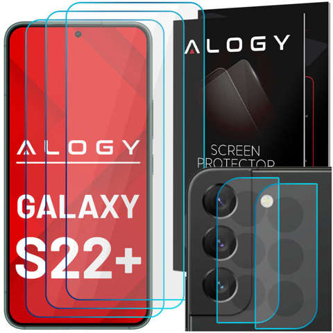 3x Szkło hartowane 9H na ekran + 2x Szkło na obiektyw kamerę Alogy Glass Pack do Galaxy S22 Plus