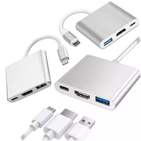 Adapter HUB 3w1 Alogy przejściówka USB-C 3.0 HDMI USB-A Srebrny