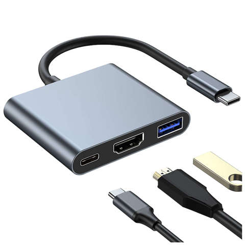 Adapter przejściówka HUB 3w1 USB-C na HDMI USB-A USB-C 4K 60Hz Alogy szary