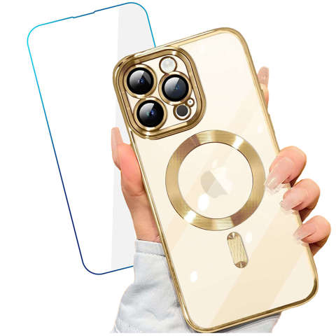 Etui MagSafe Case do Apple iPhone 14 Pro Max Alogy Glamour Luxury Ring obudowa Złote przezroczyste + Szkło