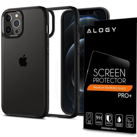 Etui Spigen Ultra Hybrid do Apple iPhone 12/ 12 Pro 6.1 Matte Black + Szkło Alogy