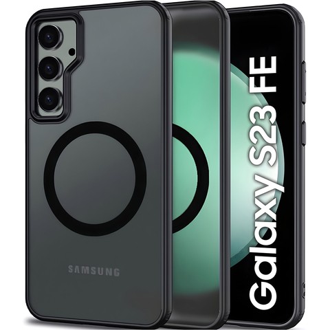 Etui do Samsung Galaxy S23 FE obudowa Mag Safe case pokrowiec przezroczyste matowe plecki czarny bumper + Szkło