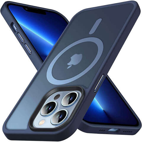 Etui do iPhone 13 Pro MagSafe Matt Case Cover matowe obudowa Alogy Ring pancerne na telefon Granatowe + Szkło