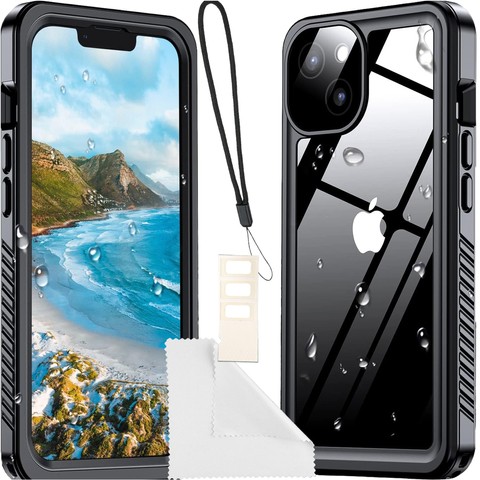 Etui do iPhone 14 wodoodporne pancerne 360 Case Hybrid ochrona aparatu obiektywów IP68 Waterproof czarne