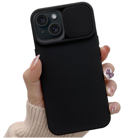 Etui do iPhone 15 Plus Slide Case z osłoną na obiektyw aparat obudowa matowe czarne Alogy Soft Matt + Szkło