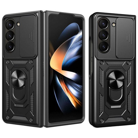 Etui pancerne do Galaxy Z Fold 5 Camshield Case Ring Alogy Stand z osłonką na aparat slide czarne