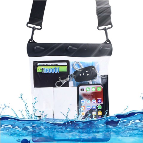 Etui wodoodporne na telefon 7.2" saszetka Case torba z pasek na ramię uniwersalne duże wodoszczelne 23x25cm Czarne