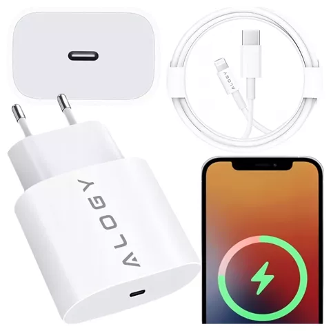 Ładowarka sieciowa Alogy szybka USB-C PD 20W + Kabel 1m przewód Lightning do iPhone Biały