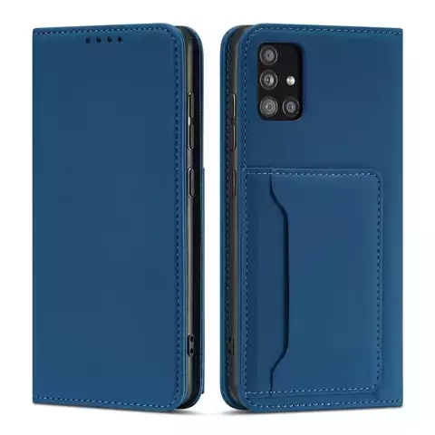 Magnet Card Case etui do Samsung Galaxy A52 5G pokrowiec portfel na karty kartę podstawka niebieski