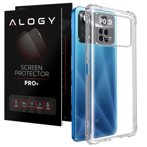 Silikonowe etui pancerne ShockProof Alogy do Xiaomi Poco X4 Pro 5G Przezroczyste + Szkło