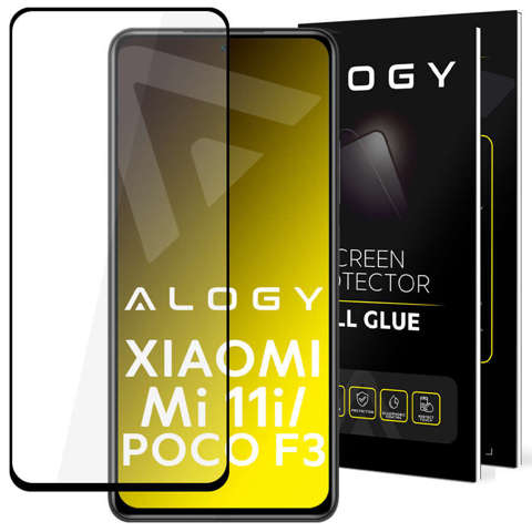 Szkło hartowane Alogy Full Glue do etui case friendly do Xiaomi Poco F3 / Mi 11i Czarne