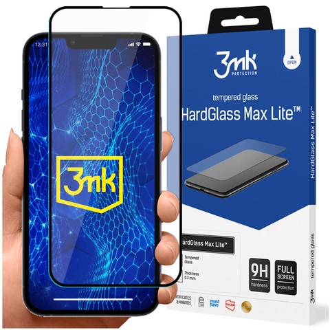 Szkło hartowane do iPhone 13/ 13 Pro/ 14 3mk HardGlass Max Lite™ 9H pełne na cały ekran