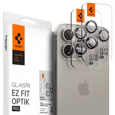 2 x Osłona Aparatu Spigen Optik.TR ”Ez Fit” Camera Protector do iPhone 14 Pro / Pro Max / 15 Pro / Pro Max Natural Titanium