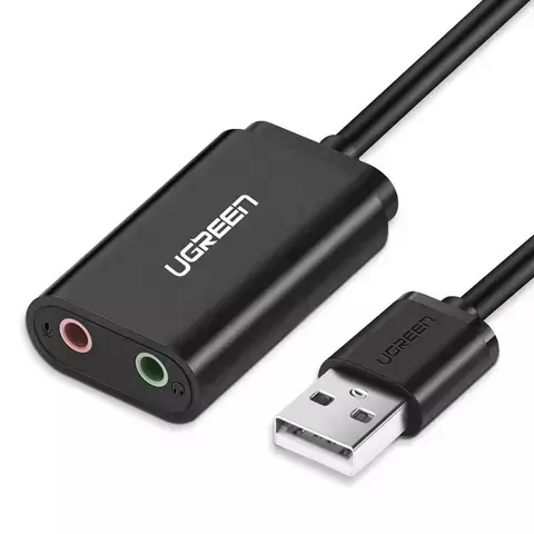 Adapter UGREEN zewnętrzna karta dźwiękowa muzyczna USB - 3,5 mm mini jack 15cm czarny (30724)