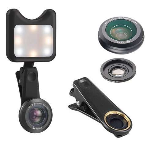 Apexel APL-3663FL Obiektyw 0.36X Wide Angle 15X Makro +Lampka LED black