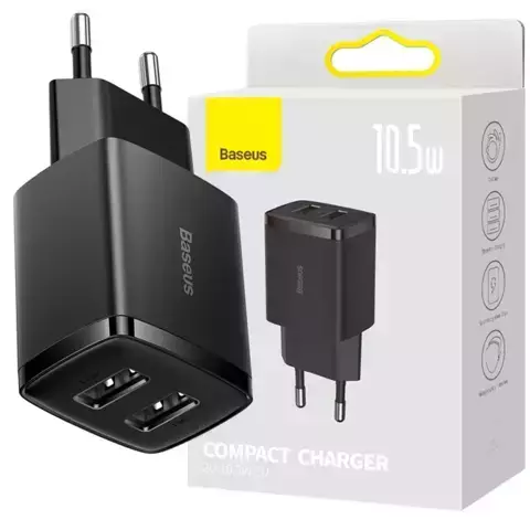 BASEUS Compact Ładowarka sieciowa 2x USB 10.5W Czarny