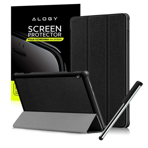 Etui Alogy Book Cover do Lenovo Tab M10 10.1 TB-X605 Czarne + FOLIA + RYSIK