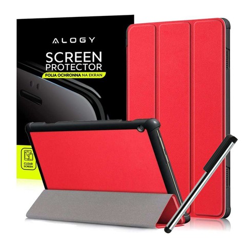 Etui Alogy Book Cover do Lenovo Tab M10 10.1 TB-X605 Czerwone + FOLIA + RYSIK