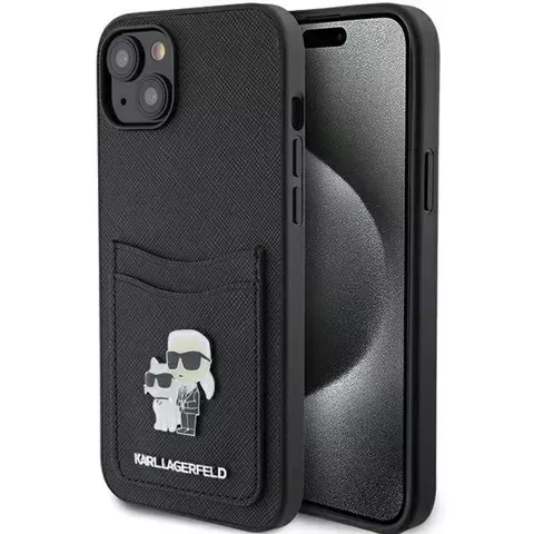 Etui Karl Lagerfeld KLHCP15SSAPKCNPK do iPhone 15 6.1" czarny/black hardcase Saffiano Cardslot Karl&Choupette Metal Pin