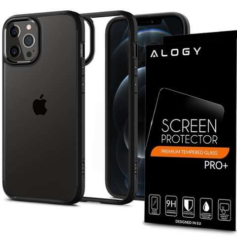 Etui Spigen Ultra Hybrid do Apple iPhone 12/ 12 Pro 6.1 Matte Black + Szkło Alogy