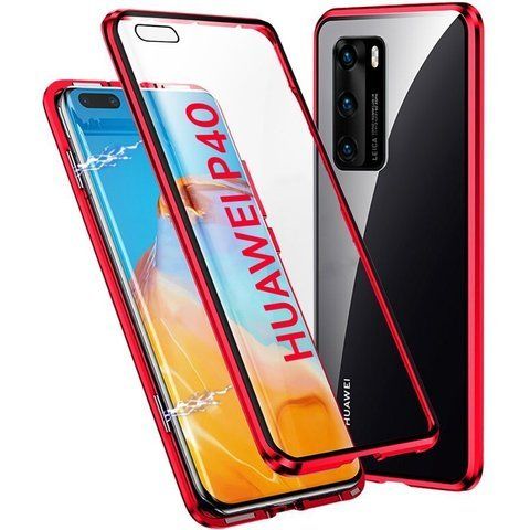 Etui magnetyczne szklane Dr.Fit dwustronne do Huawei P40 Czerwone