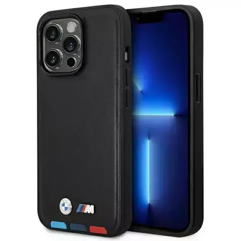 Etui na telefon BMW BMHCP14L22PTDK do Apple iPhone 14 Pro 6,1" czarny/black Leather Stamp Tricolor