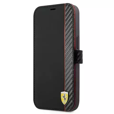 Etui na telefon Ferrari iPhone 13 mini 5,4" czarny/black book On Track Carbon Stripe