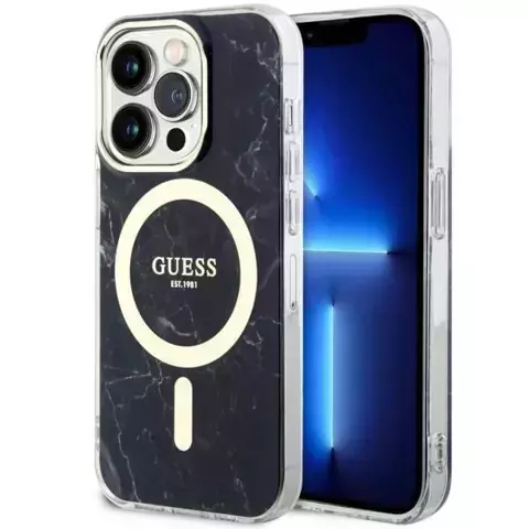 Etui na telefon Guess GUHMP14LPCUMAK do Apple iPhone 14 Pro 6.1" czarny/black hardcase Marble MagSafe