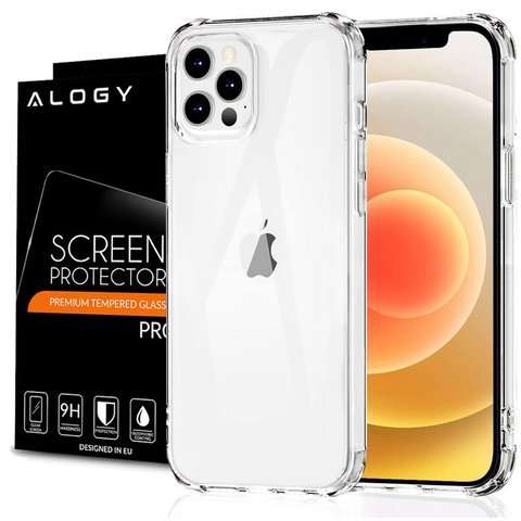 Etui pancerne ShockProof Alogy do Apple iPhone 12/ 12 Pro przezroczyste + Szkło Alogy