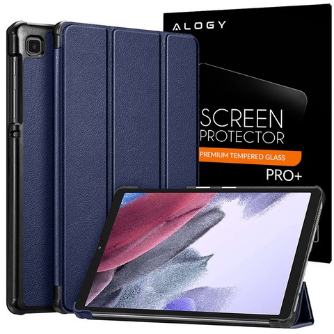 Etui z klapką obudowa Alogy Book Cover do Galaxy A7 Lite 8.7 T220/T225 Granatowy + Szkło