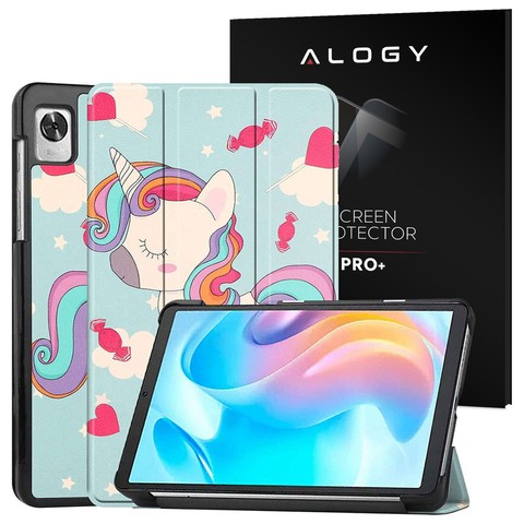 Etui z klapką obudowa Alogy Book Cover do Realme Pad Mini 8.7 Jednorożec + Szkło