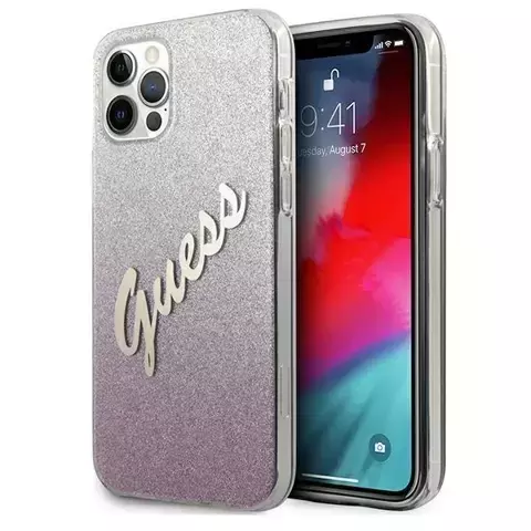 Guess GUHCP12MPCUGLSPI iPhone 12/12 Pro 6,1" różowy/pink hardcase Glitter Gradient Script