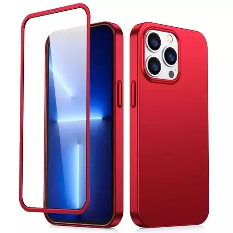 Joyroom 360 Full Case etui pokrowiec do iPhone 13 Pro Max obudowa na tył i przód + szkło hartowane czerwony (JR-BP928 red)