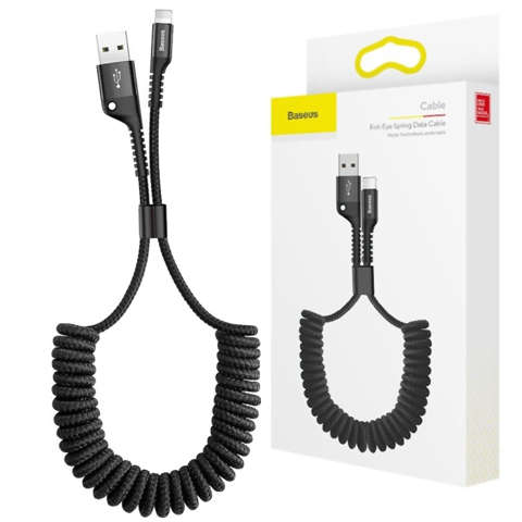 Kabel 1m Baseus Spring sprężynowy USB do Lightning 2A Czarny