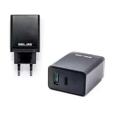 Ładowarka sieciowa Beline 1xUSB i 1xUSB-C 5A 18W czarny/black (only head)