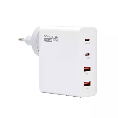 Ładowarka sieciowa Somostel Power Selivery Q24 130W Gan 2x USB-C + 2x USB QC 3.0 Biała