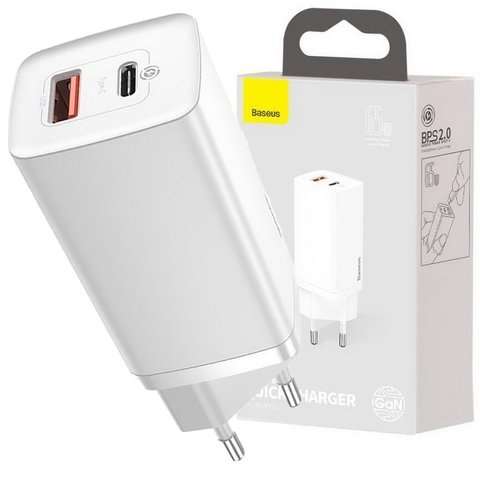 Ładowarka sieciowa szybka  Baseus GaN2 Lite USB + USB-C 65W EU Biała