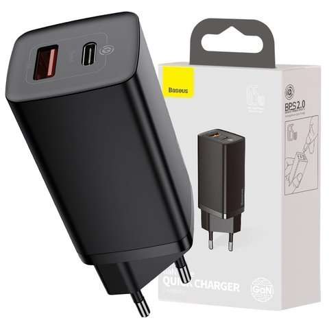 Ładowarka sieciowa szybka  Baseus GaN2 Lite USB + USB-C 65W EU Czarna