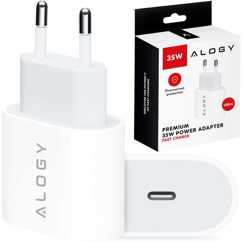 Ładowarka sieciowa szybka mocna 35W USB-C USB typ C PD GaN do iPhone Alogy Biała