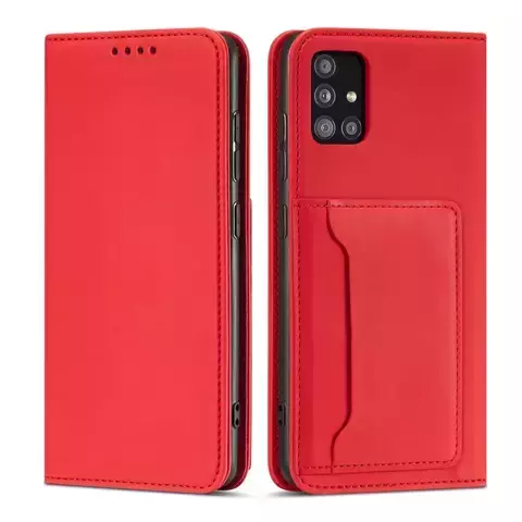 Magnet Card Case etui do Samsung Galaxy A13 5G pokrowiec portfel na karty kartę podstawka czerwony