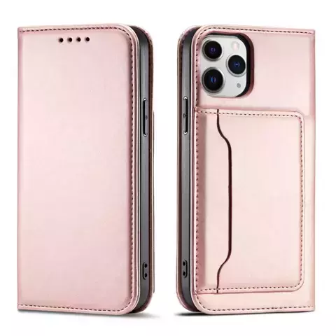 Magnet Card Case etui do iPhone 12 Pro pokrowiec portfel na karty kartę podstawka różowy