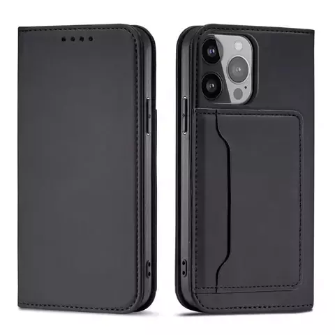 Magnet Card Case etui do iPhone 13 Pro Max pokrowiec portfel na karty kartę podstawka czarny