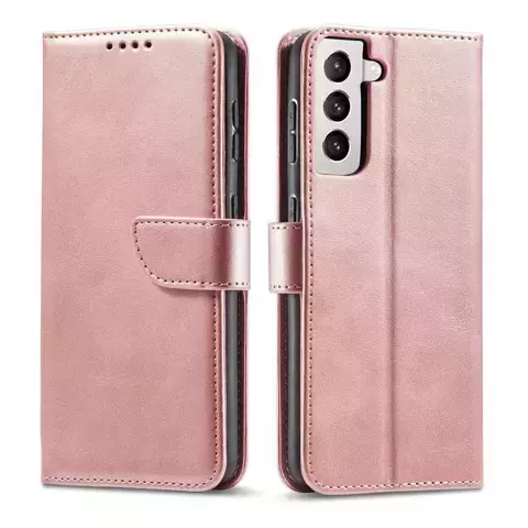 Magnet Case elegancki futerał etui pokrowiec z klapką i funkcją podstawki Samsung Galaxy S22 różowy