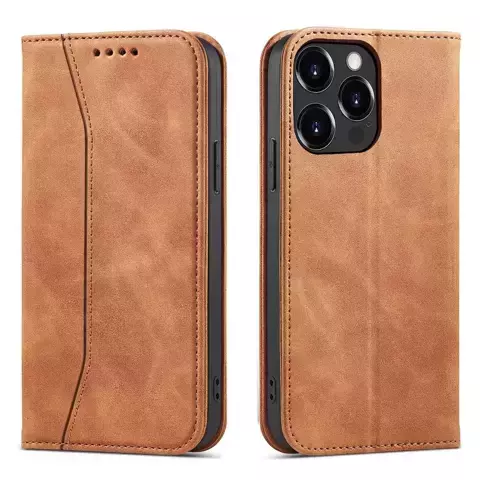 Magnet Fancy Case etui do iPhone 13 Pro pokrowiec portfel na karty kartę podstawka brązowy